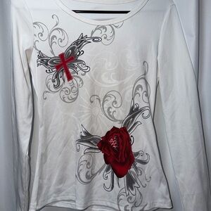 SHEIN White and Red Floral Graphic Top